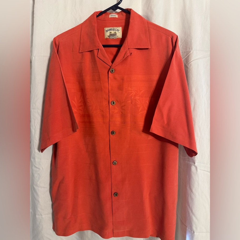 Bamboo Cay 100% Silk Fine Resort Wear- Men’s Orange Shirt. Size L‎